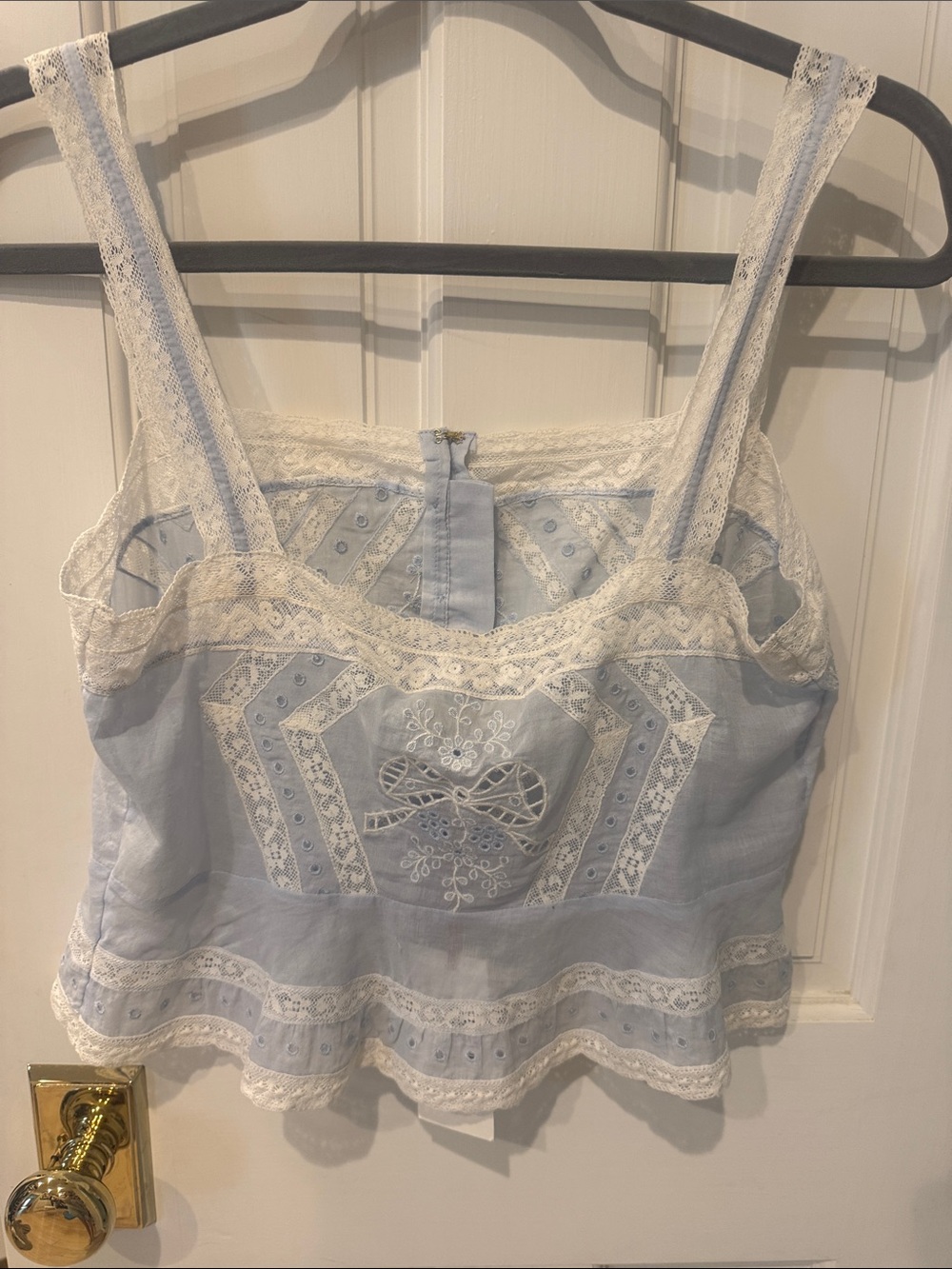 LOVESHACKFANCY - PRUITT COTTON EMBROIDERED TOP - PALE BLUE, size 4 - Picture 3 of 12